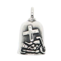 vintage silver color cross motorcycle bell pendant for men punk bell necklace biker cool jewelry