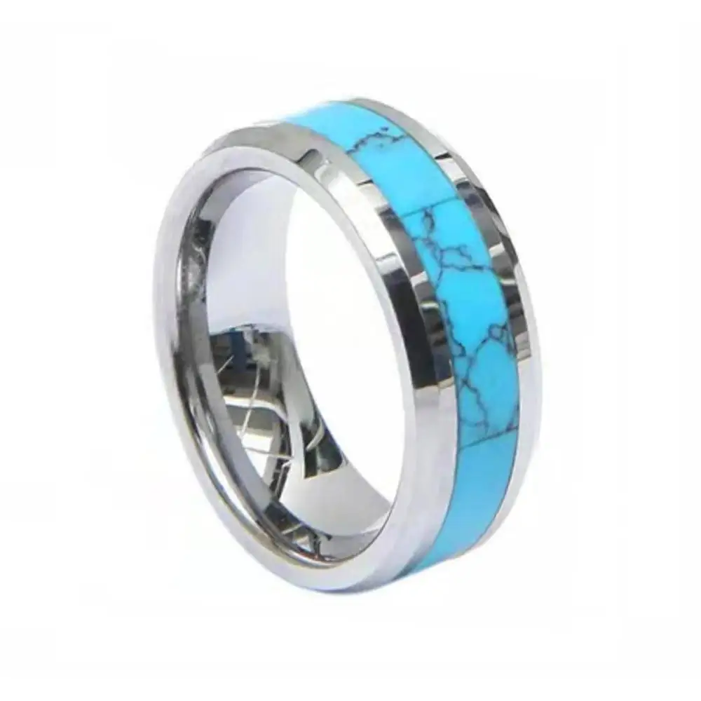 

Factory Wholesale 50pcs Custom tungsten carbide ring for men wedding band 8mm turquoise jewelry finger ring