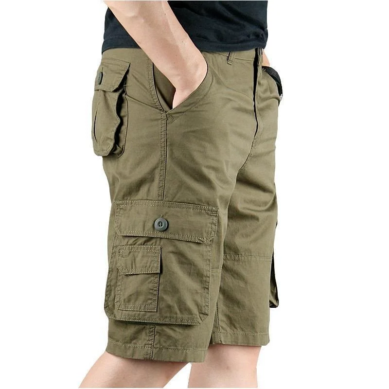 Summer Men's Casual Cotton Cargo Shorts Overalls Long Length Multi Pocket Hot breeches Military Capri Pants Male Cropped Pants