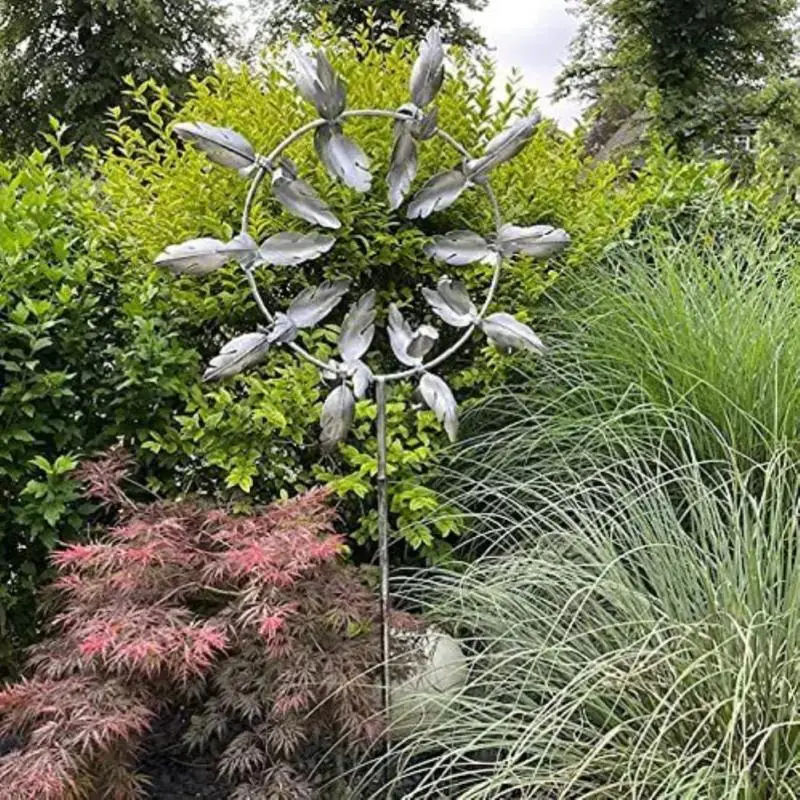 New Sell 3D Large Broken Leaf Petals Windmill Wind Spinner Stainless Steel Windmill Nine Bone Wind Chime Yard Garden Decoration