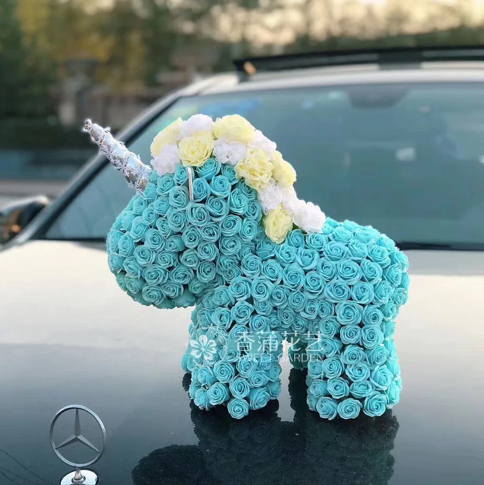 

2021 Christmas and New Year gifts made of soap rose and foam flowers god beast pink unicorn