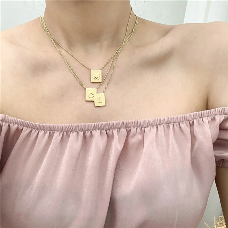 SRCOI Золото Цвет Корейская тонкая цепь геометрическое квадратное имя ожерелье