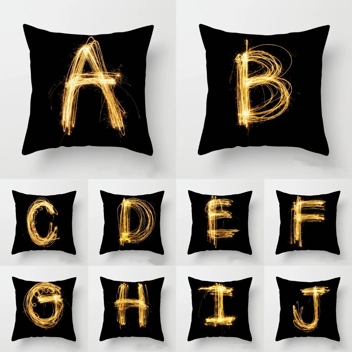 New Creative Gold Spark English Alphabet Cushion Cover Hot Polyester Black Throw Pillow Cover Livingroom Sofa Decorative Pillows