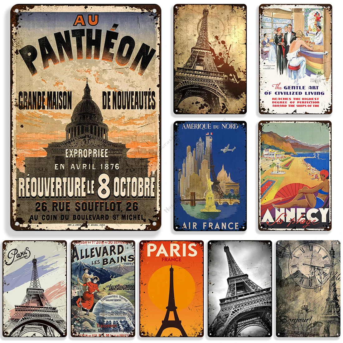 

Французская металлическая пластина, дорожная металлическая табличка, мужская пещера, домашние настенные декоративные знаки, ретро металли...