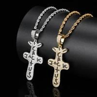 hip hop bling iced out cubic zircon cactus cross pendants necklaces copper necklace for men jewelry with chain