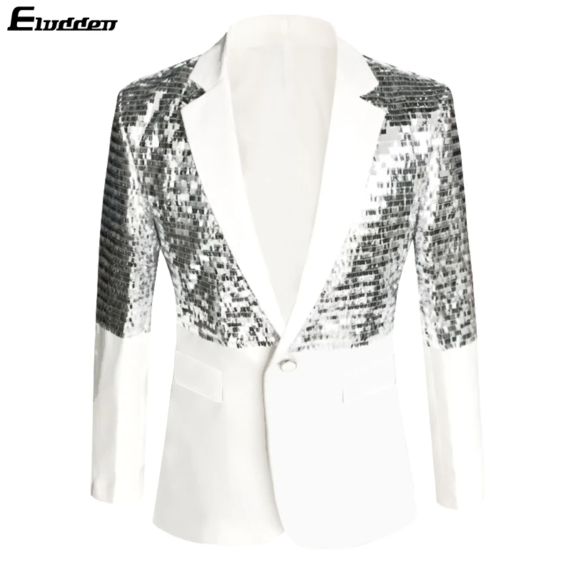 

Sequin Splice Fashion Slim Blazer Masculino Performance Stage Suit Jacket Studio Singer Costumes Blazer Hombre Plus Size S-5XL