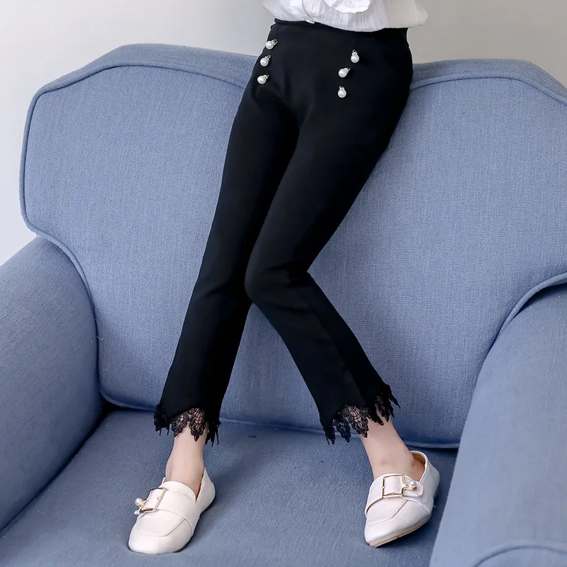 Черные джинсы для девочек новинка 2019 модные детские расклешенные брюки с