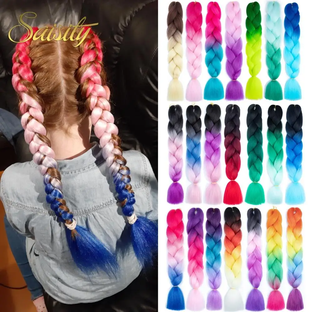 Saisity плетение волос Jumbo косы для наращивания синтетика затененные косички волосы