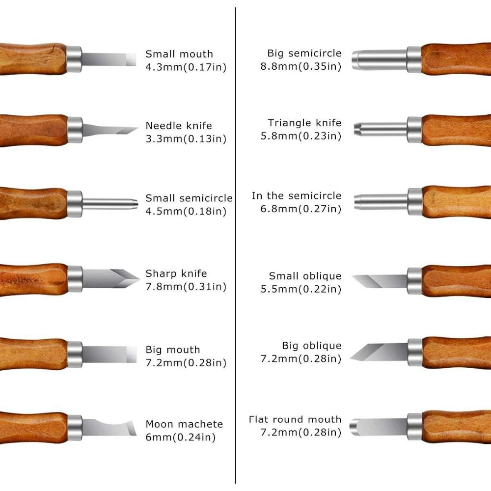 12pcs Wood Carving Chisel Knife Tools Set DIY Woodcut Sculpture Woodworking Pottery Ceramic Clay Hand Tool |
