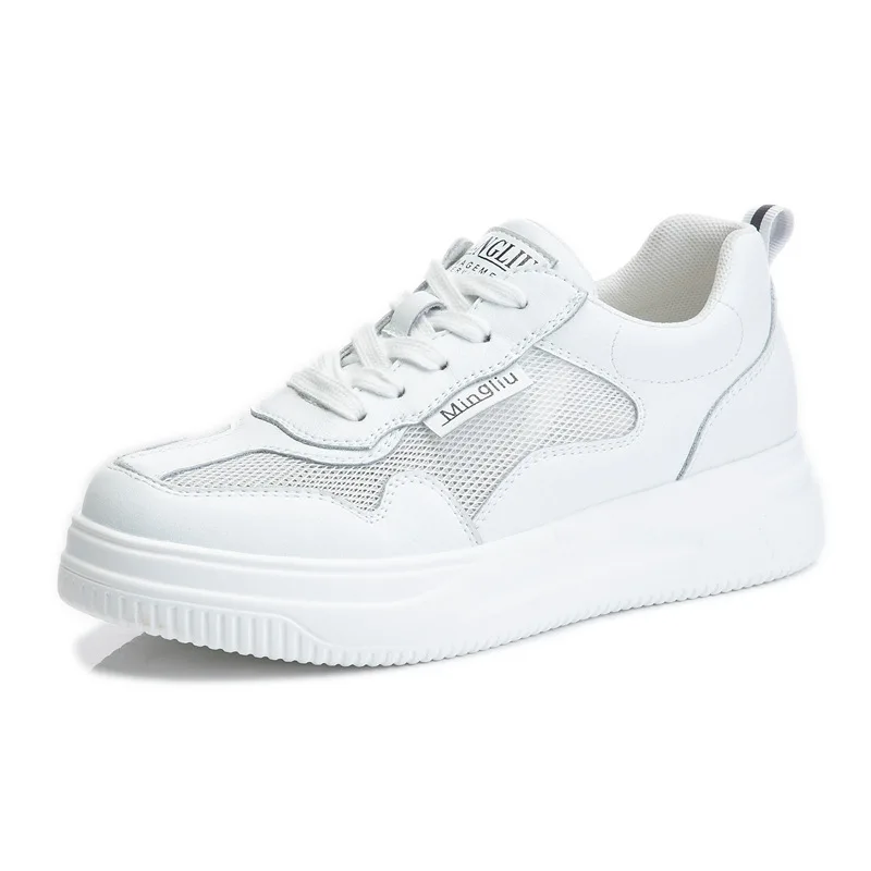 

Small white shoes summer 2021 new sports breathable flat sole shoes through net shallow mouth leather women's shoes