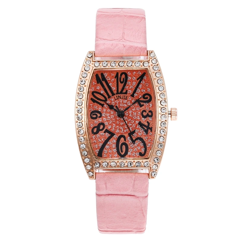 

New cross border hot selling diamond barrel type women's watch leisure fashion trend leather strap Digital Watch