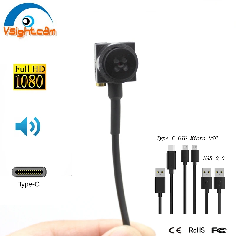 HD 1080P Мини USB камера 15*15 мм Кнопка Type C OTG Android CCTV безопасности с аудио|Камеры