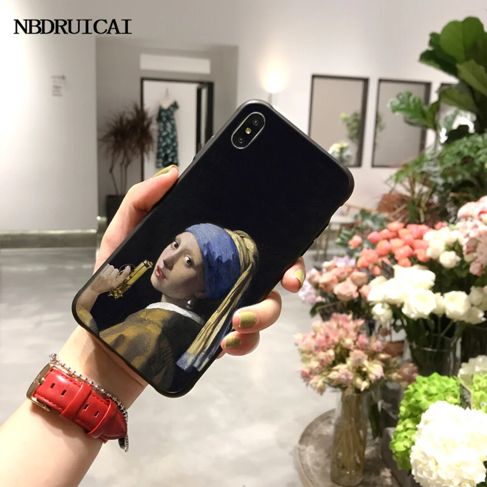 NBDRUICAI девушка с жемчугом Серьги Vermeer мягкий чехол для телефона iPhone 11 pro XS MAX 8 7 6 6S Plus