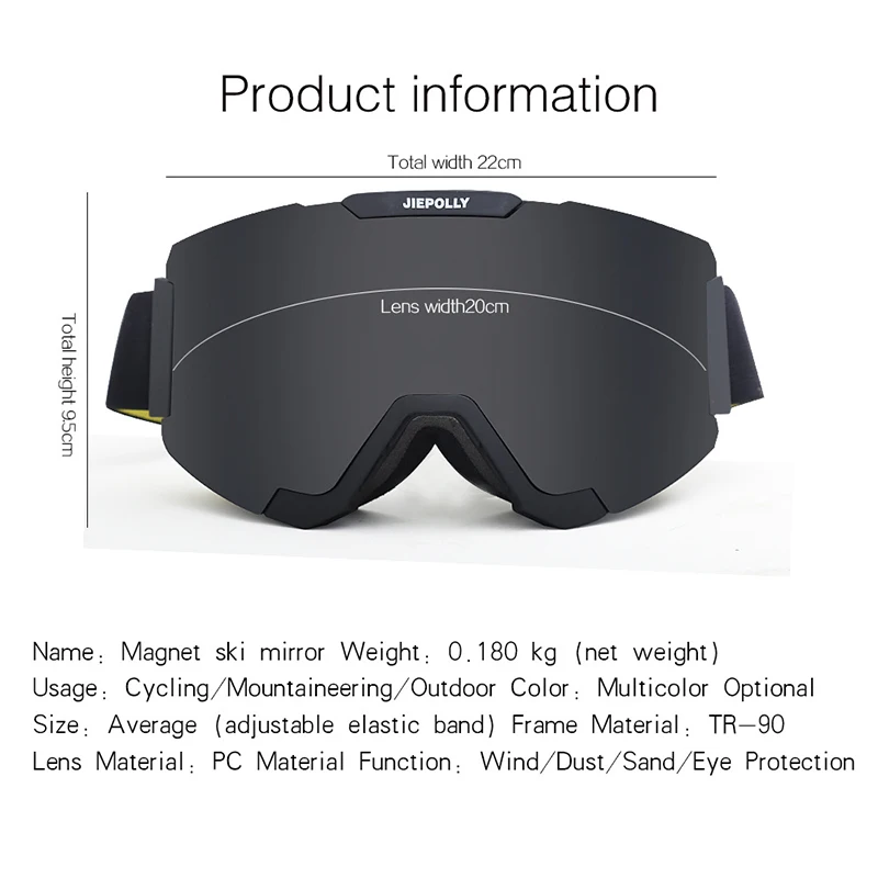 

Cylindrical Lenses Ski Goggles Removable Magnet Sunglasses Mountaineering Outdoor Snowboarding Riding Anti-Fog Men's Goggles