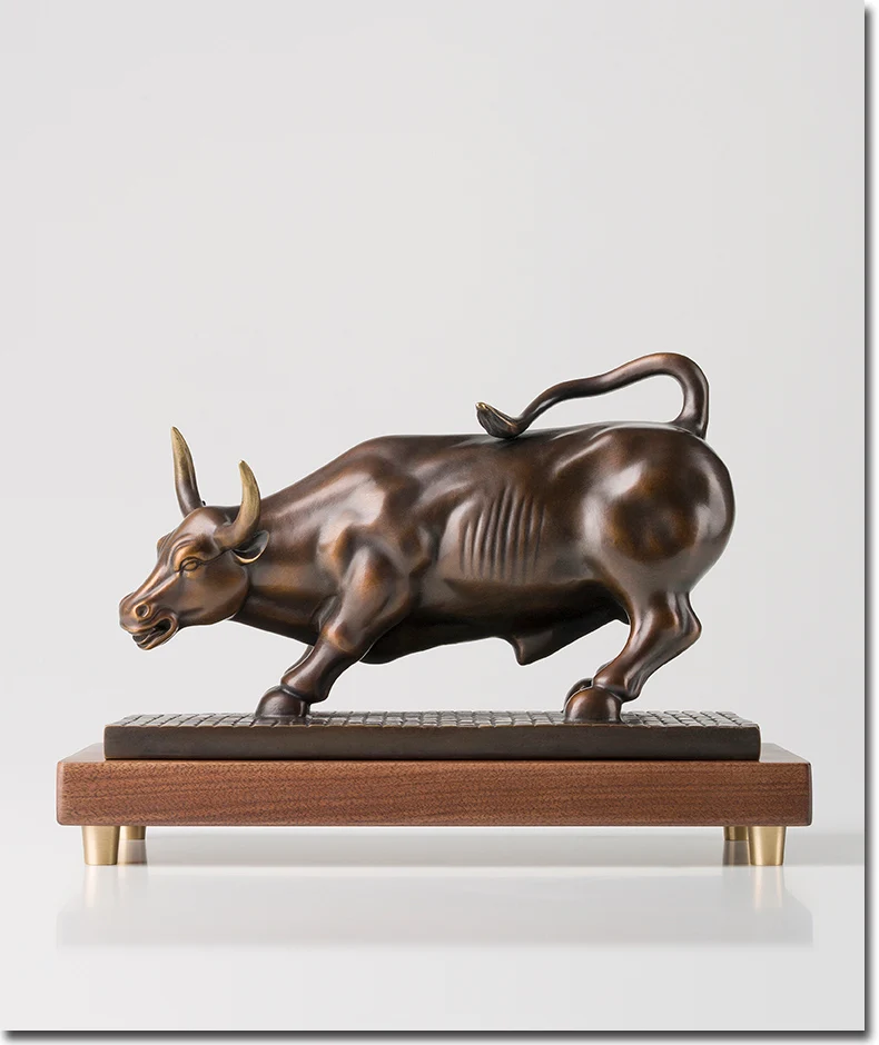 

2021 Company home Porch lobby thriving business Money Good luck Fortune Wall Street Bull brass Sculpture best office Ornament