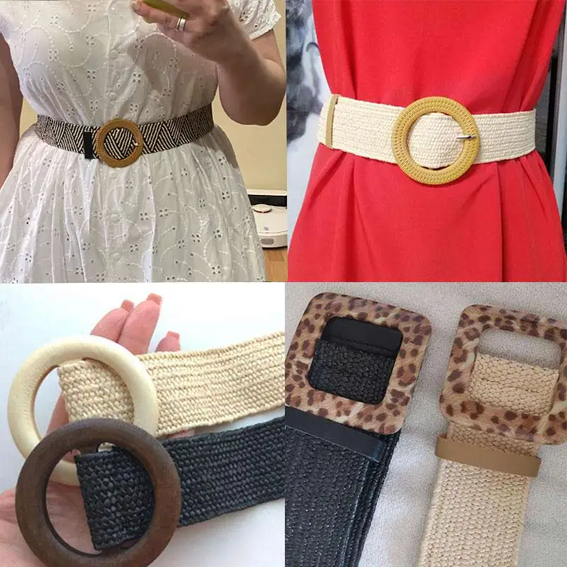 

2021 Wax Rope Braiding Elastic Belt For Women Round Square Buckle Skirt Dress Designer Belt Waistband Vintage Knitted Waist Belt