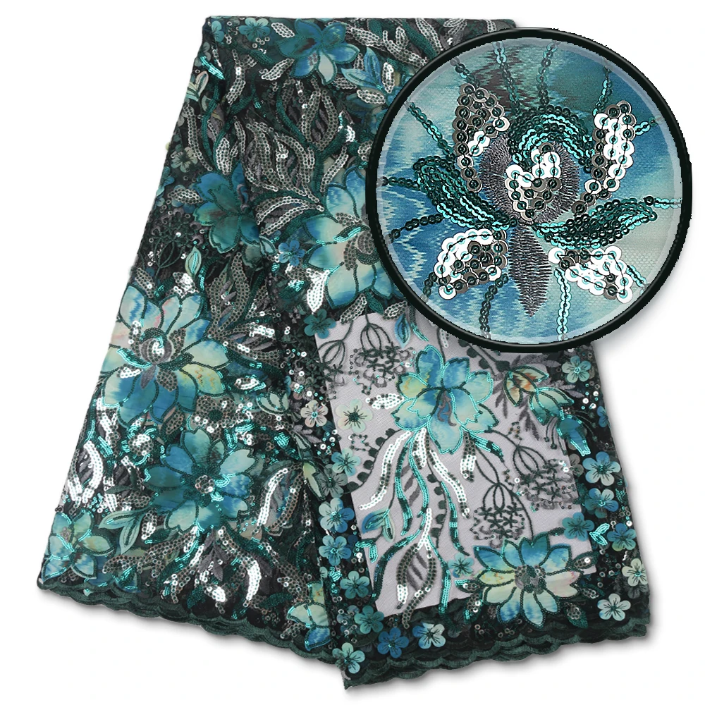 

NI.AI African 3D Flowers Lace Fabric Embroidery Tulle French Mesh Sequins Lace Fabric For Nigerian Wedding Party XY3766B