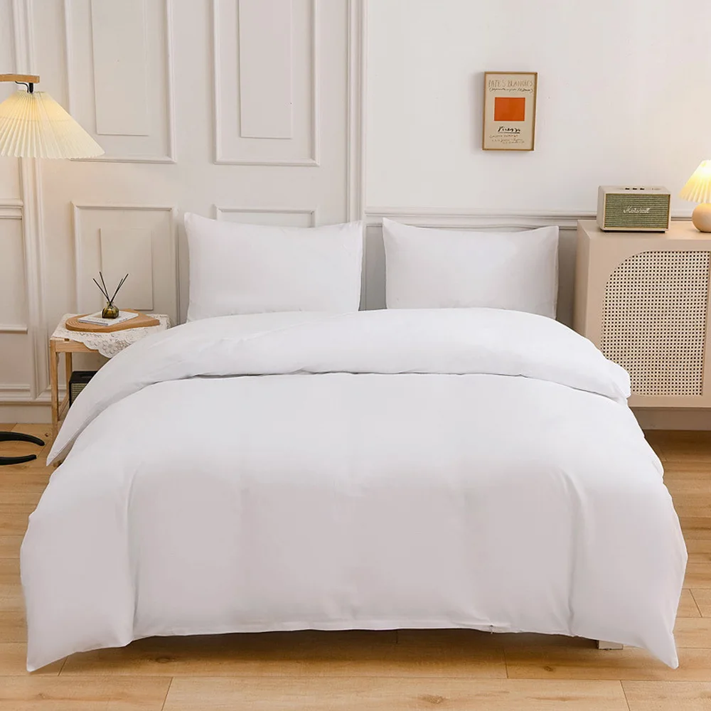

Classic White Bedding Sets Polyester Flat Sheet Set Pillowcase & Duvet Cover Set Single Full Queen King family Size
