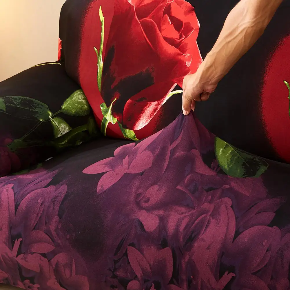 Хоббилан 3D Красная Роза Печать Эластичный чехол для дивана/наволочка