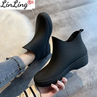2020 chelsea rain shoes woman ankle rainboots rubber boots non slip water shoes female galoshes overboot for adult beige black
