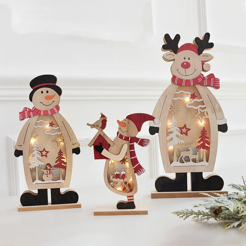 Скандинавском стиле деревянные рождественские настольные декорации светящиеся