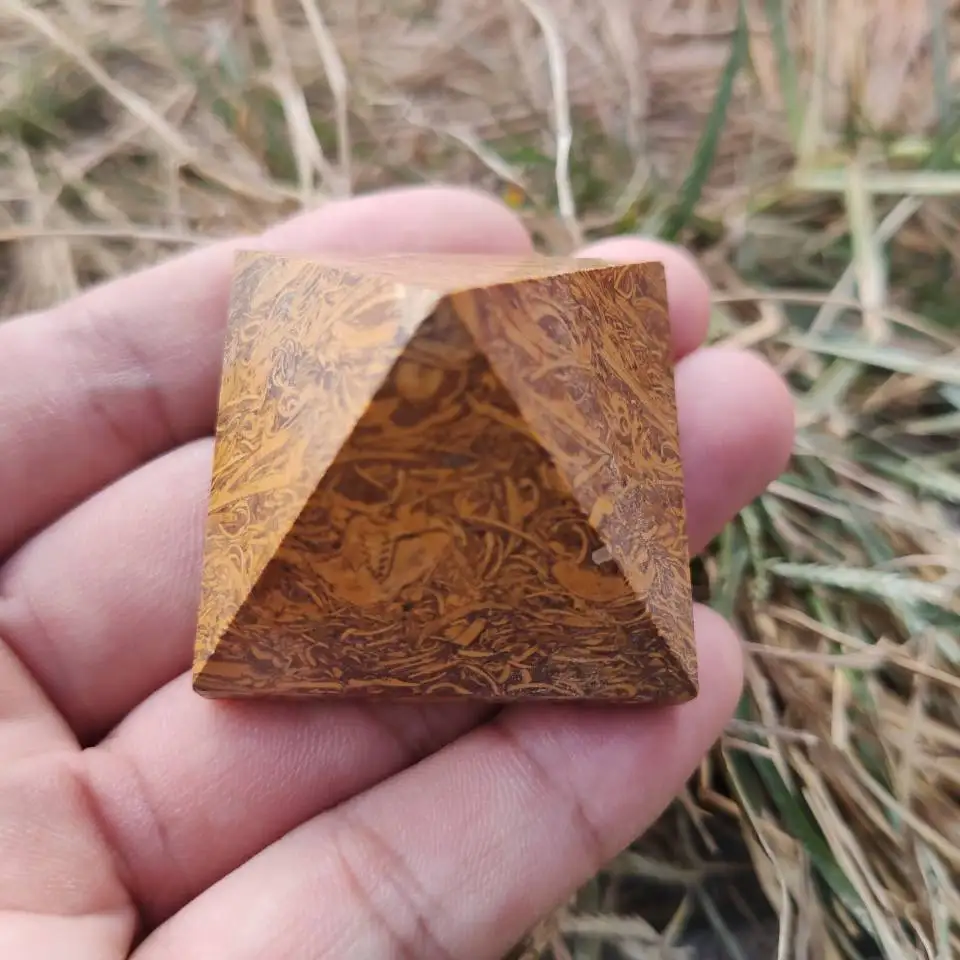 

Natural yellow gold silk jade crystal quartz 45mm pyramid stone chakra stone healing