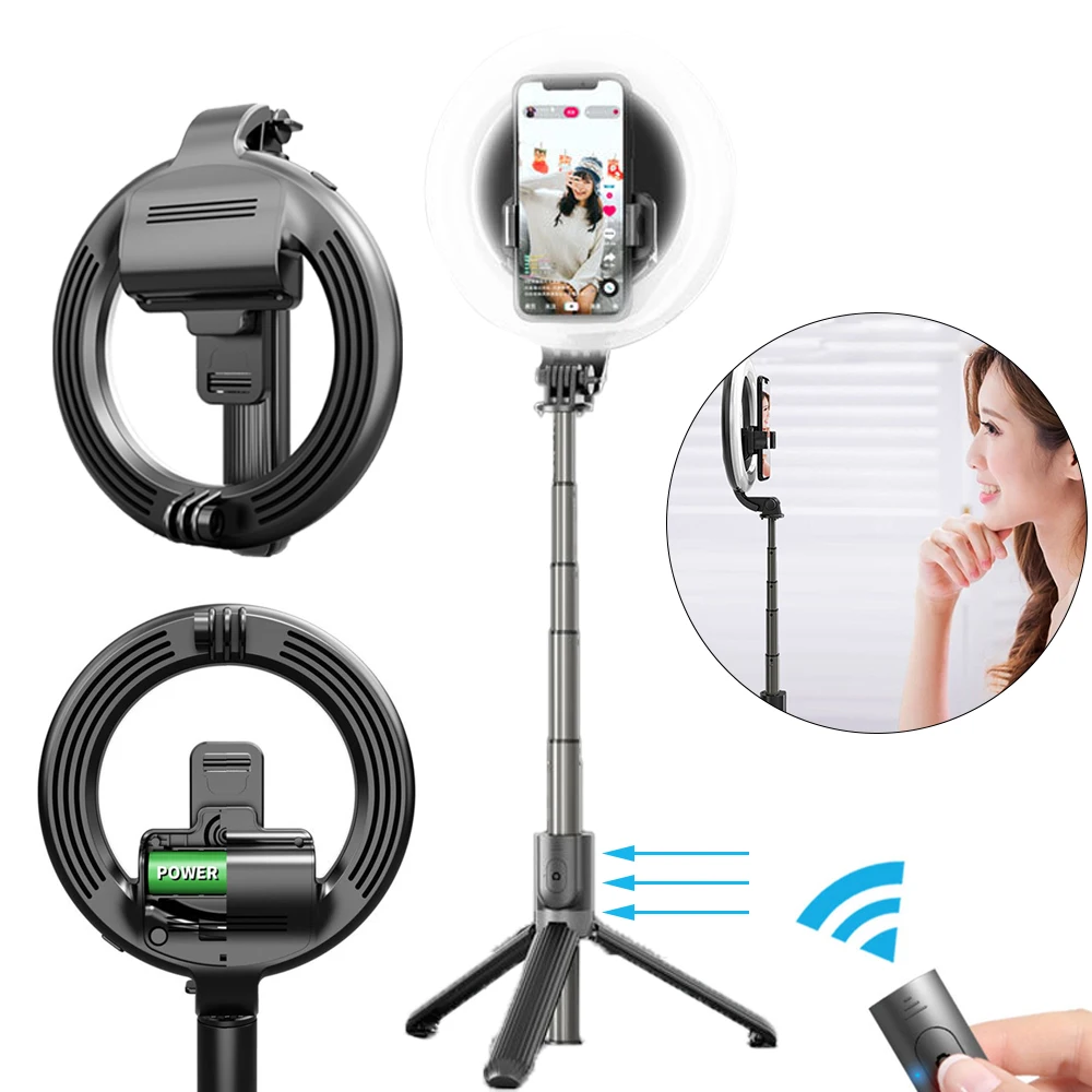 

2020 NEW Selfie Ring Light Wireless Bluetooth Selfie Stick Mini Tripod Handheld Extendable Selfie Stick With Remote Dropship
