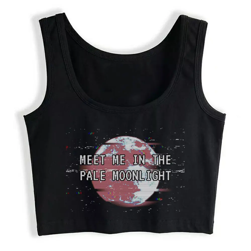

Crop Top Depressed Glitch Aesthetic Vaporwave Moon Sad Emo Basic Harajuku Print Womens Tops blusas mujer de moda 2021 verano
