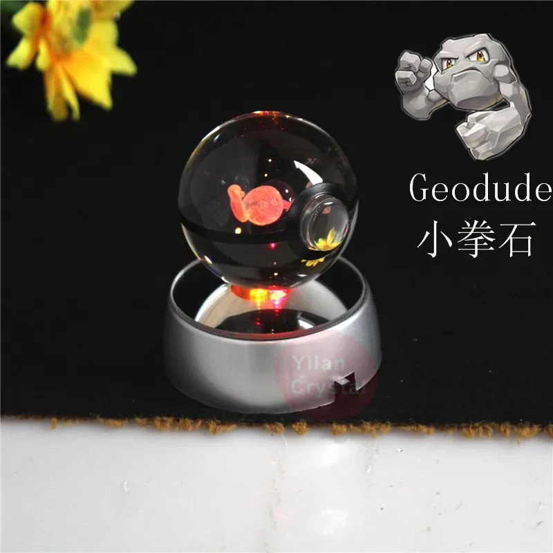 Стиль Pokemon Ball с гравировкой хрустальный шар для подарка с Led светильник - Цвет: geodude