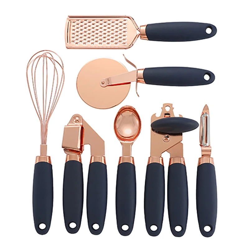 

7PC Rose Gold Garlic Press Pizza Cutter Kitchen Gadget Set Can Opener Potato Cooking High-End Kitchenware Kitchen Accessories