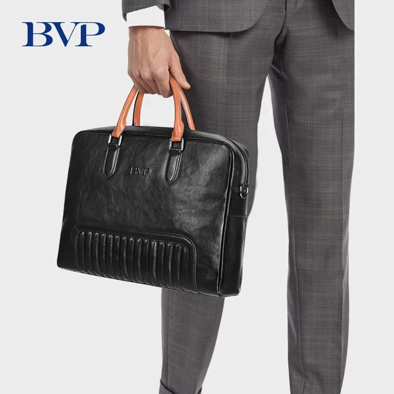 Мужской деловой портфель BVP высококачественный из натуральной кожи диагональю 13