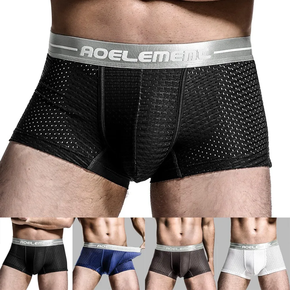 

Mens Sexy Breathable Ice Silk Boxer Briefs Seamless Shorts Underwear Underpants Mesh Mid-waist Boxer Briefs Men's Underwear