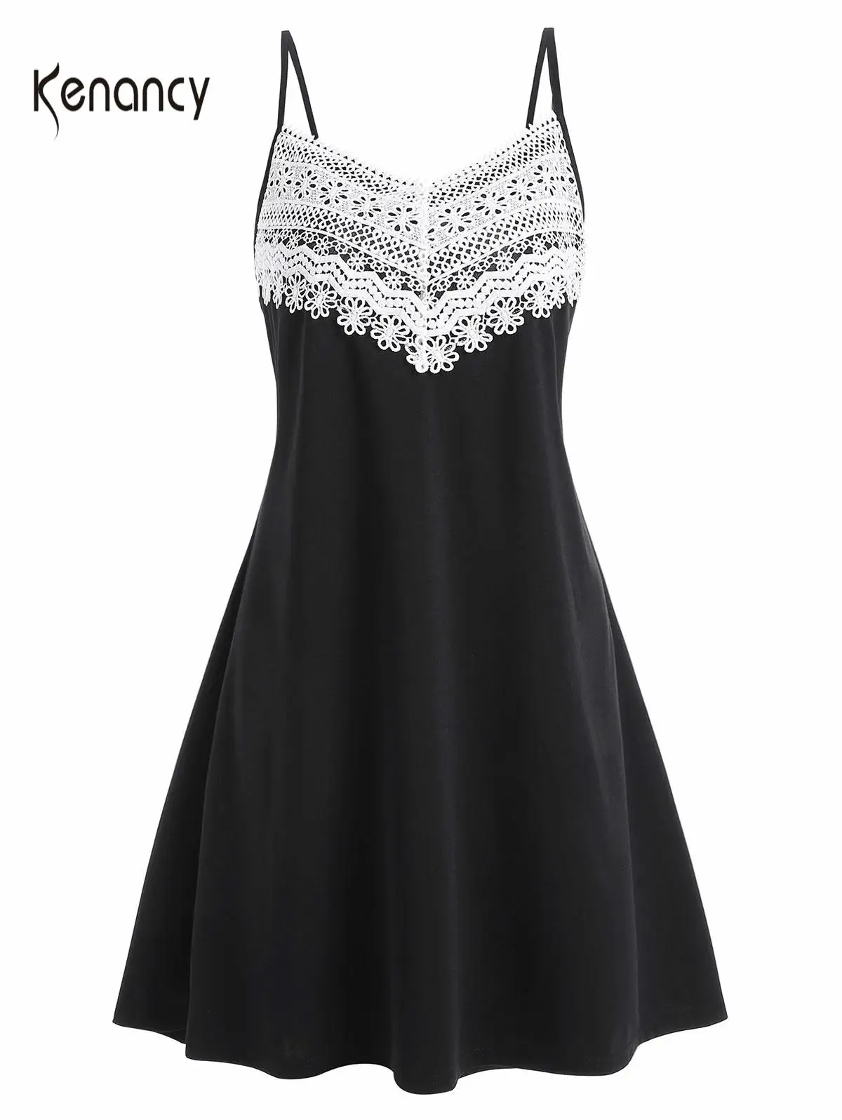 Женское мини платье с аппликацией Kenancy летнее трапеция на бретельках кружевами