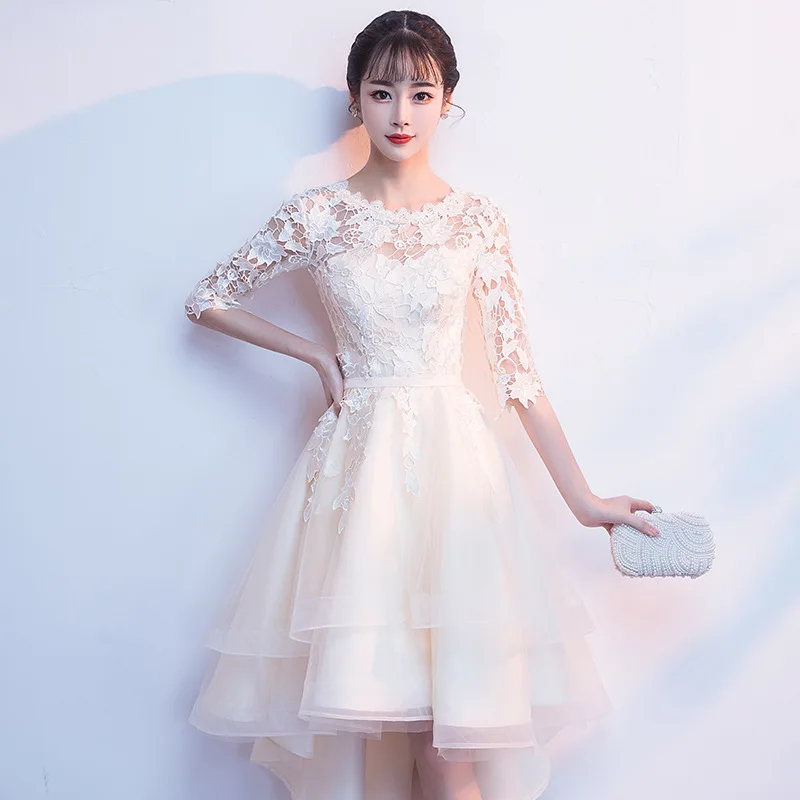 Женское вечернее платье на молнии асимметричное с коротким рукавом и открытой