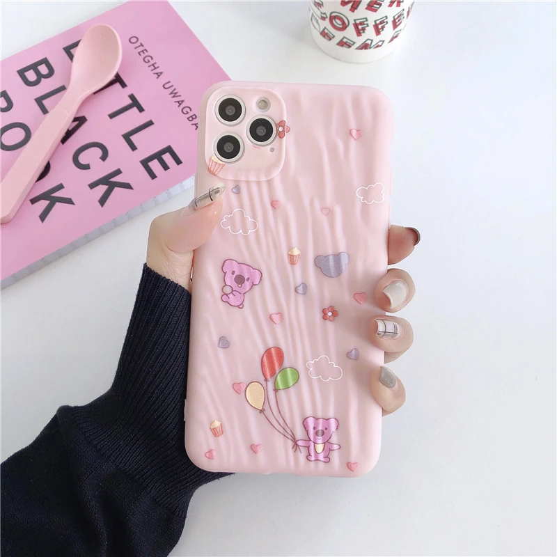 cute cartoon Soft TPU phone cover For iphone 11 pro max 7 8 6 6s plus X Xs XR protective back Matte fitted case pink |