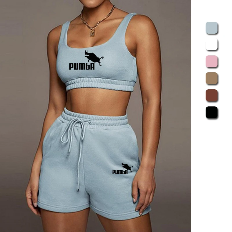 

Women Printed Sportswear 2 Piece Sets 2021 Brand Crop Top And Drawstring Shorts Matching Set Summer Athleisure Outfits