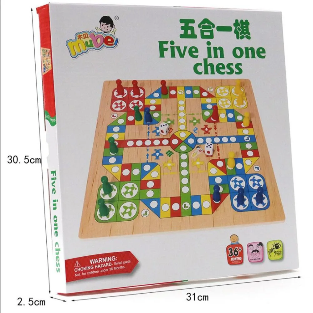 

3D Color Wooden Children's Five-in-one Multi-function Flying Chess Game Toys Children's Learning & Education High Quality