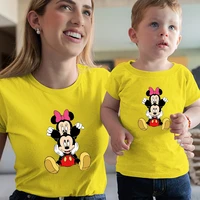 funny mickey minnie mouse graphic mom and daughter matching clothes summer casual color baby boy girl t shirt fashion couple tee