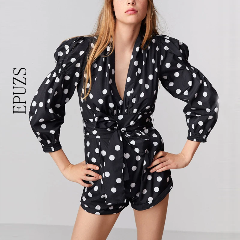 Ретро стиль в горошек комбинезоны женский комбинезон повседневные ботинки из