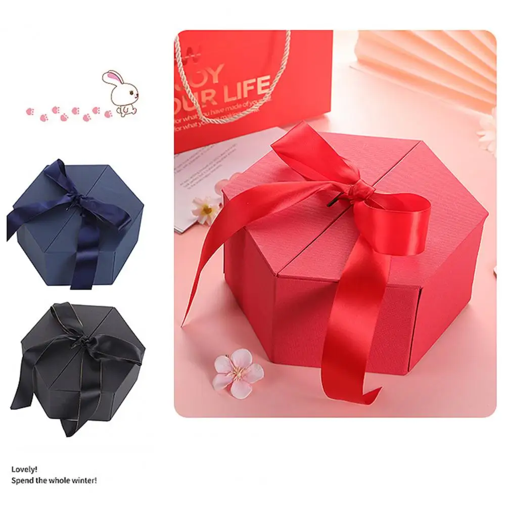 Подарочная коробка с лентой шестигранная бумажная цветами чехол милым кроликом