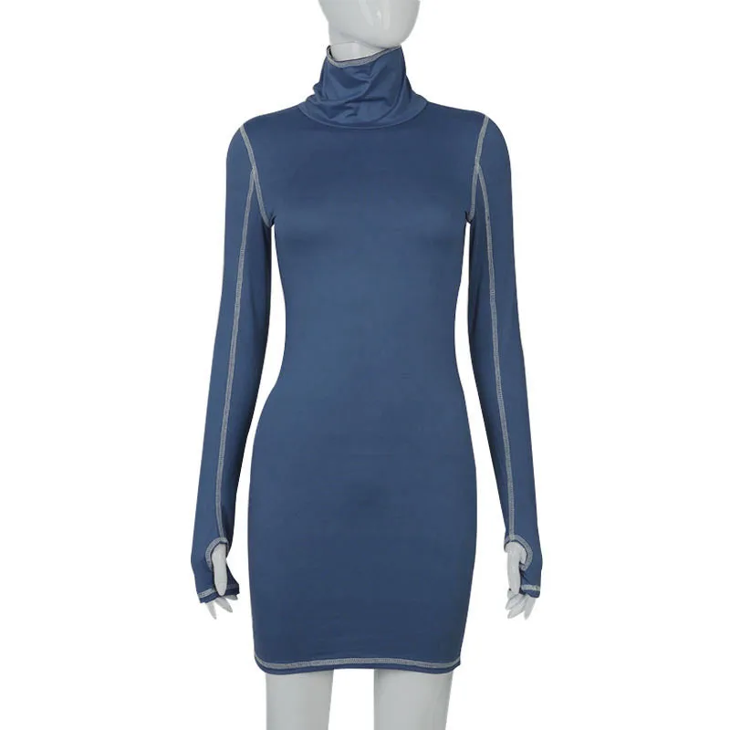 

WJFZQM Fashion Bodycon Casual Mini Dress Women Long Sleeve Skinny Clubwear Autumn 2020 Color Blocking Party Dress Women Autumn