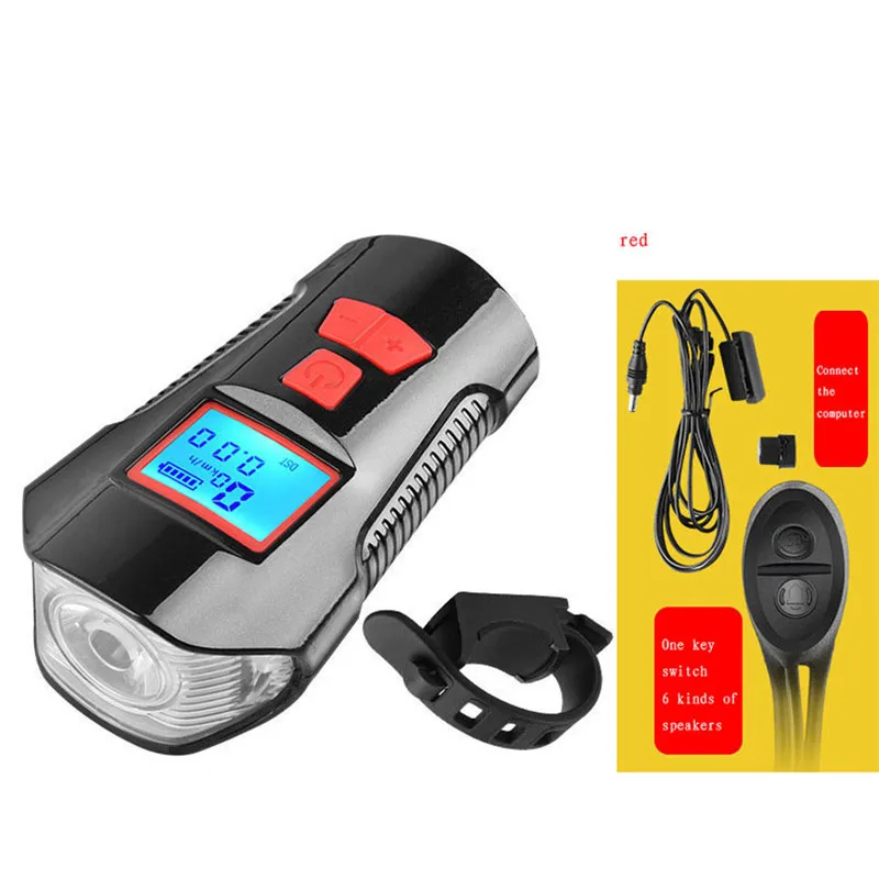 

Водонепроницаемый велосипедный фонарь, передняя фара с USB зарядкой, с гудком, спидометр, ЖК-экран