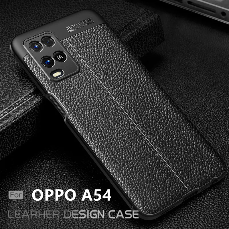 

For OPPO A54 Case For OPPO A54 Capas Coque Armor Shockproof TPU Phone Bumper Luxury Soft Leather For Fundas OPPO A54 Cover 6.51"