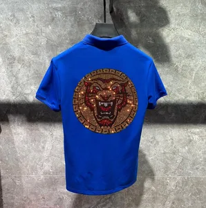 Мужские рубашки-поло, брендовая одежда, новая летняя рубашка с коротким рукавом, мужская хлопковая рубашка, популярная мужская футболка, стиль Стразы, размеры до 4XL