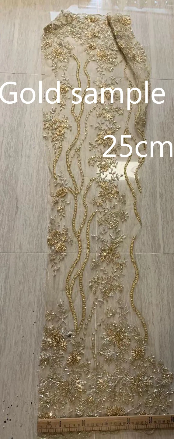 SAMPLE PIECE La Belleza золото и другие 5 цветов ручной работы тяжелый бисером свадебное платье/вечернее/платье для шоу кружевной ткани 47 ''widht - Цвет: SAMPLE PIECE