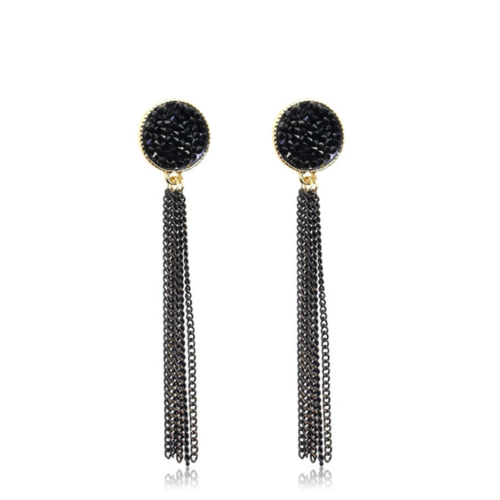 Женские длинные висячие серьги золотистого цвета с цепочкой и кисточками макси