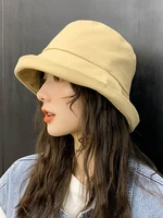 solid bucket hats for women cotton sun hat summer anti uv curling fisherman hat outdoor sunscreen travel beach caps new arrival