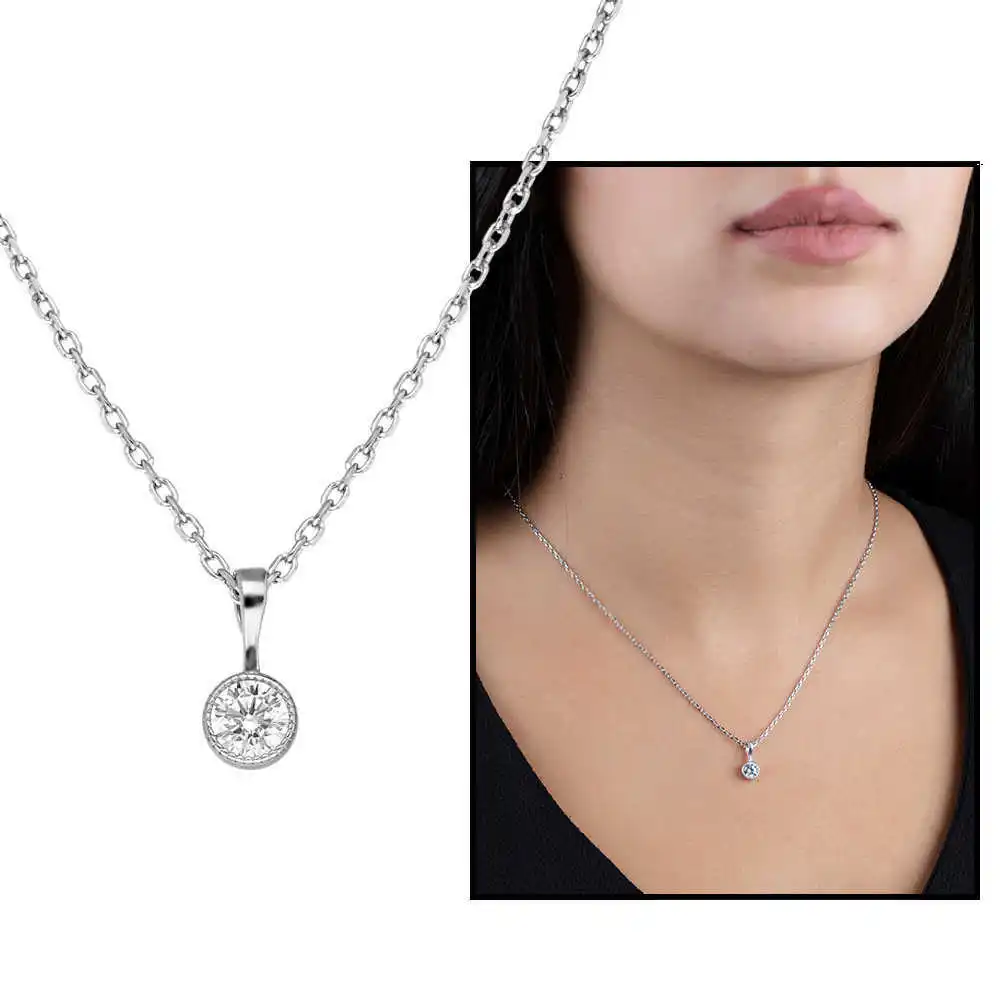 

Elegant Design Zircon One Cubic Zirconia 925 Sterling Silver Women Necklace