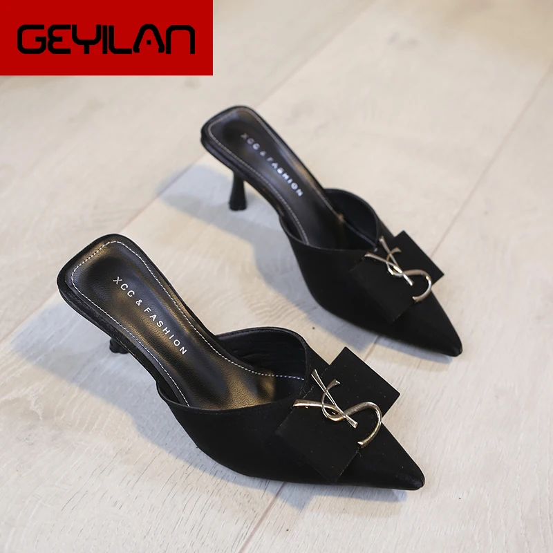 Туфли женские на высоком каблуке заостренный носок сандалии модная обувь лето