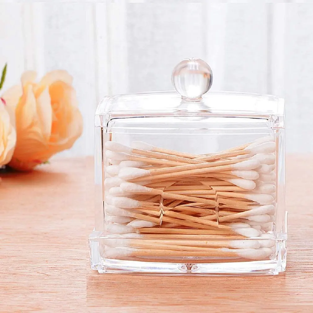 

Transparent Cotton Puff Storage Box Square Round Cotton Swab Desktop Dustproof Clear Makeup Jewelry Organizing Box